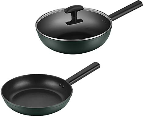 Antihaft-Wok-Aluminiumlegierung mit Glasabdeckung und Griffpfanne, 26 cm Bratpfanne/Milchpfanne 16 cm Topf
