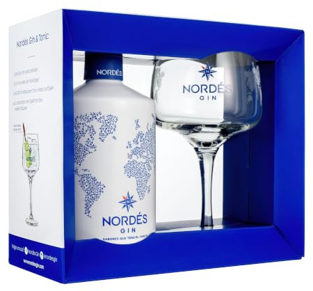 Nordés Gin, Premium Quality Gin, Confezione Regalo con Bottiglia da 700ml e Bicchiere Serigrafato Nordés, 40% Vol.