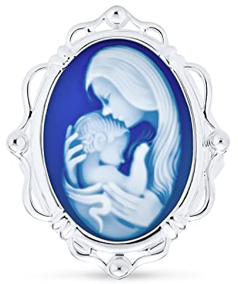 Bling Jewelry Klassische Antike Vintage Stil Blau Weiß Geschnitzt Oval Umrahmt Viktorianischen Dame Porträt Mutter Und Kind Kamee Statement-Ringe Für Frauen Frau Mom .925 Sterlingsilber