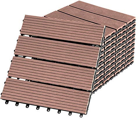 NAIZY Piastrelle per terrazze in legno 30x30cm Pavimenti in WPC Tavole in plastica effetto legno da assemblare per giardino balcone terrazza (33 pezzi per 3m2, marrone)