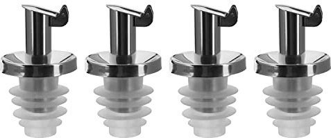Westmark 4 Öl-/Essig-Ausgießer für Flaschen, mit Kläppchen, Metall/rostfreier Edelstahl, Silikonkorken, Inox Öl-Spezial, 478322E3, Silikonkork, 4 Stück