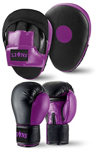 Lions Star Boxing Gloves and Pads Set For Men Women, Pair of Boxing Gloves with Hook and Jabs Mitts Focus Pads, Punching Sets Ideal for Punch Bag MMA Martial Arts (INJECTION - PURPLE, 10oz)