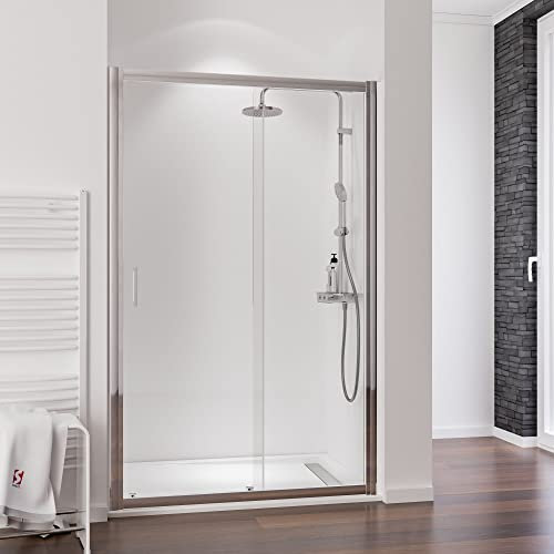 Schulte porte de douche coulissante 160 x 200 cm en niche, aspect chromé, 2 verres de sécurité 6 mm (élément fixe 75cm) transparent, plage de réglage 157.0-161.1, largeur d'accès 66 cm