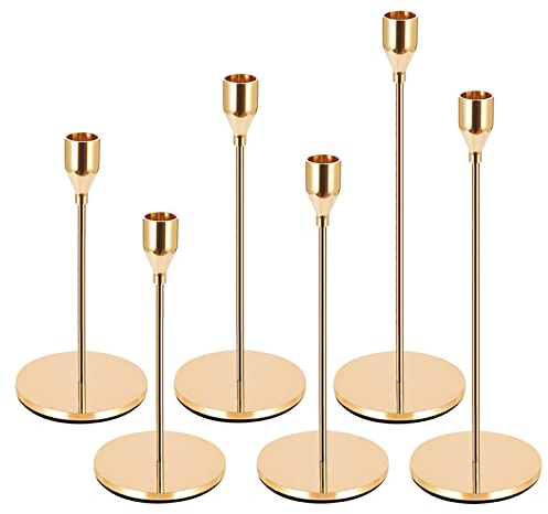 JOTOL Kerzenständer,Kerzenhalter Goldene 6er Set,für Stabkerzen mit Durchmesser 2 cm,für Valentinstag Weihnachten Hochzeit Esszimmer
