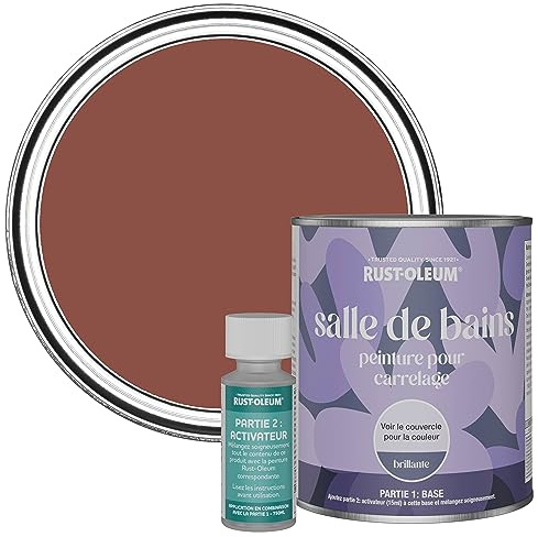 Rust-Oleum Rouge Peinture Résistante à l'eau pour Carrelage de Salle de Bain, Finition Brillante - Rouge Brique 750ml