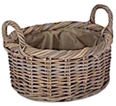 Vanilla Leisure - Log Basket Log Baskets for Wood Burner Indoor Luxury Wicker Basket Medium Cordura Lining for Logs, Kindling, Linen Storage Oval Size: L440xW410xD250