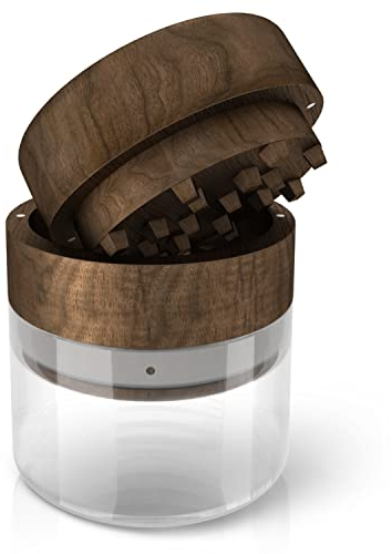 Grinder de madera de 6,5 cm de diámetro para hierbas, especias y hierbas con compartimento de polen de cristal y tapa magnética, 3 piezas, madera de nogal