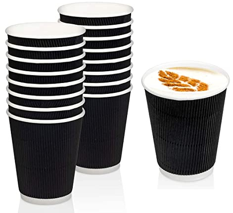 Best House EcoWise Black Paper Ripple Coffee Cups 4oz/120ml - Set of 200, Hot Beverage Cups with Ripple Wall Design, Eco-Friendly Recyclable Paper-Takeaway Coffee Cups and Tea Cup