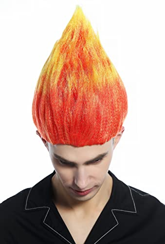 WIG ME UP - CW-057-PC13TPC2B Perücke Damen Herren Karneval Halloween gelb rot toupiert Troll Puck Feuer Teufel