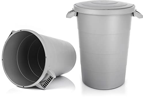 BigDean 2x Wetterfeste Universaltonne mit Deckel 80 Liter Tonne Grau | 2 stabilen Tragegriffe, Regentonne, Mülleimer - Indoor und Outdoor geeignet - Made in Europe