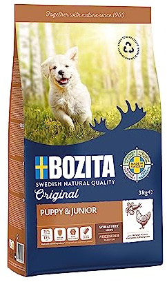 Bozita Hundefutter Original Puppy & Junior Huhn – 3 kg weizenfreies Trockenfutter für Welpen, Junghunde bis zum Zahnwechsel sowie trächtige Hündinnen – vollwertige Ernährung für gesundes Wachstum