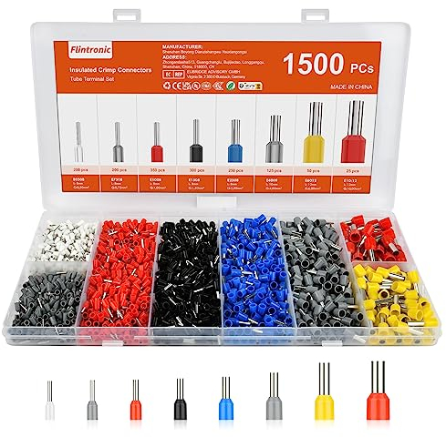 flintronic 1500Pcs Wire Ferrules kit, Electrical Connectors, Wire Terminal Ferrules Crimp Connector, Insulated Cord Pin End Terminal Great Assortment Ferrules Kit with Portable Box