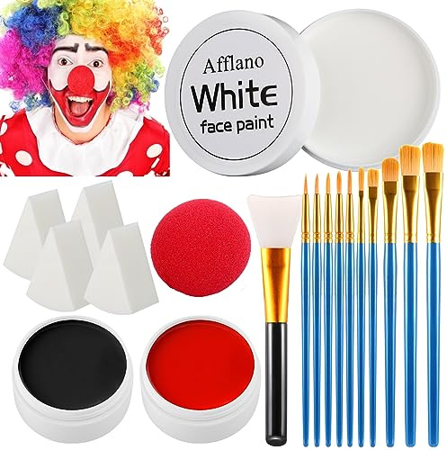 DE'LANCI Schwarz Weiß Rot Gesicht Körperfarbe 200g, Gesichtsbemalung für Skelett Clown Makeup, Waschbar Face Paint Body Paint Kit Pro Halloween SFX Makeup Schminke für Zombie Schädel Gespenst Gesicht