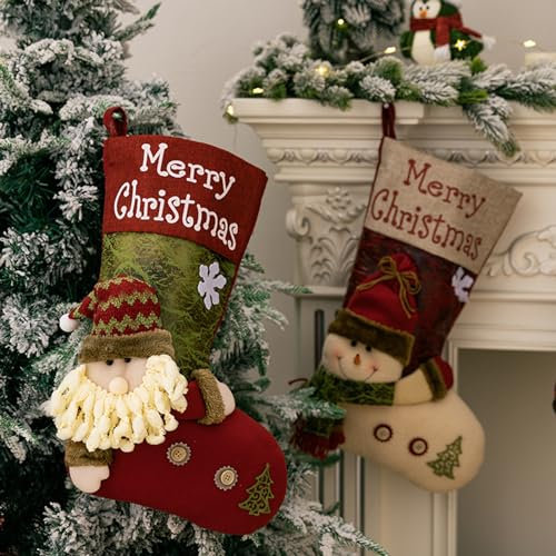 2 Stück Nikolausstrumpf Weihnachsstrumpf Personalisiert 48cm Große Weihnachtssocken zum Befüllen & Aufhängen, Weihnachtsstrümpfe Dekoration mit 3D Weihnachtsmann, Nikolausstiefel für Weihnachtsdeko