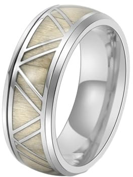 Whoiy Trauringe Verlobungsringe Partnerringe Gravur Silber, Edelstahl 8MM Holz Freundschaftsringe Partnerringe für Herren Größe 62 (19.7)
