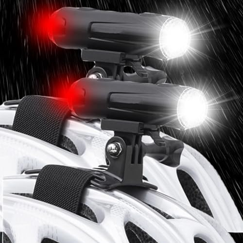 Vaileal 2 X Bike Helmet Light, Integrated Helmet Light front and rear, USB Rechargeable 200 Lumen IP66 Waterproof Helmet Lights, 5 flashing light modes, 360° Warning Helmet Light for All Road
