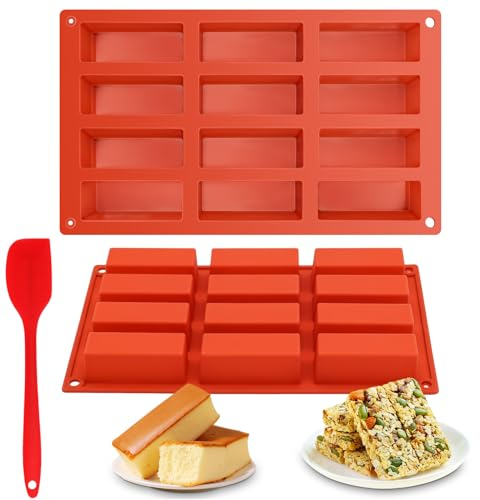 2 Pièces Moule Barre de Céréales à 12 Cavités, Moule Barre de Céréales Silicone Plus Une 1 Pièces Spatule à Pâtisserie, Moule Financier Silicone pour Pain, Gâteaux, Barres de Chocolat et Biscuitsts