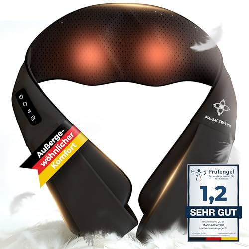 MASSAGEWERK® Shiatsu Rücken- und Nackenmassagegerät | Elektrisches Nackenmassagegerät mit Wärmefunktion | Ergonomisch, Ideal zur Linderung von Muskelverspannungen und Schmerzen