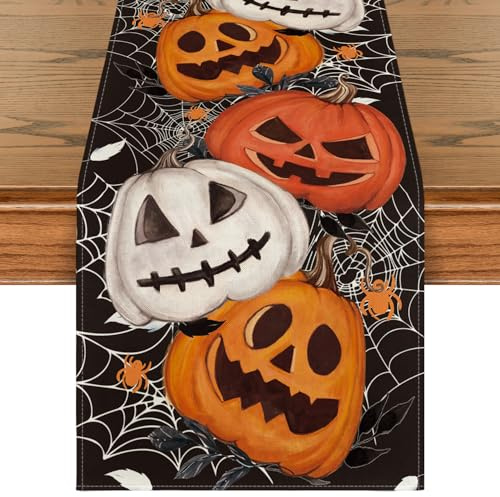 Artoid Mode Runner da Tavola Halloween Zucche Ragnatele Nero 40x140 cm | Stagionale Decorazione da Tavolo per Casa Salotto Cucina Interni Vacanze Feste