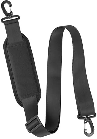 Universal Schultergurt, 1 Pack, in Schwarz, mit Karabinern, 38 mm Gurtbreite, 90 bis 160 cm Längen-einstellbar, Schulterpolster, Plastik Leiter Schnalle, Taschen Haken, Ersatz Schulterriemen Gurt Band
