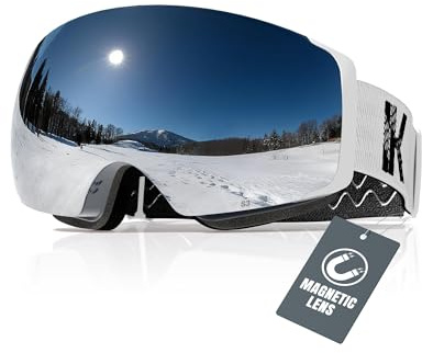 Innerking® Magnetic Ski Goggles, Interchangeable Lens Snow Goggles SGS Approved, OTG Anti Fog Snowboarding Goggles for Women Men Adult Youth - Grey Frame Silver 10%