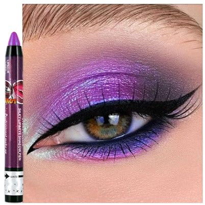 Bright Purple Shimmer Eyeshadow Stick, Pink Pearl Cream Eye Shadow Pen, Mermaid Glitter Color Crayon Eyeshadows Pencil, Pearlescent High Pigmented Eyeliner, Smooth for Eyes Makeup
