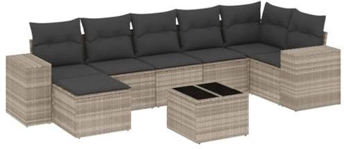 vidaXL Garten Sofagarnitur mit Kissen 8-TLG., Gartenmöbel Gartengarnitur, Sitzgruppe Sitzgarnitur, Lounge Sofa Garnitur Terrasse, Hellgrau Poly Rattan