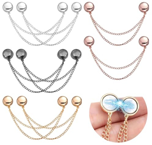 8 stycken hijab-magneter, hijab-pins hijab-nålar, klämmor för kläder, magnetiska tvättklämmor med kedja, 4 par magnetklämmor i metalliska färger för att fixera t-shirt-fållar för att förkorta byxben