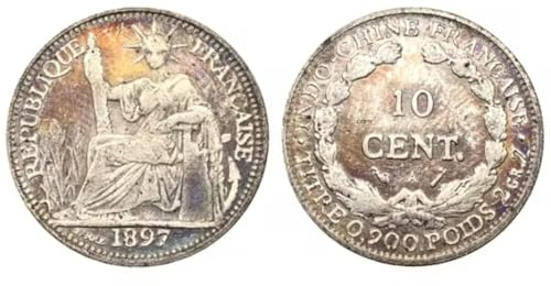 REZAJDUIE Gedenkmünze Frankreich Indochina 1897 Barre Centimes Piastre Kopie Münze Cupronickel Silber Überzogene Republica Francaise Replik