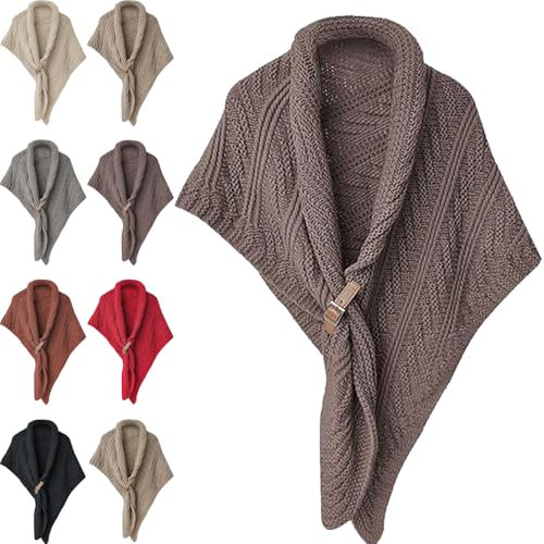 Multifunktionaler Dreieckstuch für Damen, gestrickter Dreieckstuch mit Lederschnalle, lässiger vielseitiger Schal, braun, Einheitsgröße