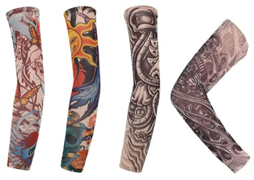 Difistik 4PCS Tattoo Sleeves for Kids, Arm Fake Temporary Tattoos Nylon Stretch For Boys Girls Men Women Rockstar Fancy Dress Punk Accessories Party Outfit Gift Outdoor Cycling Tattoo Sleeves for Men
