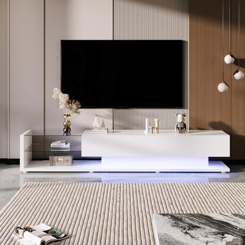 Aurofurz Modernem TV Schrank, Fernsehtisch mit 2 Schließfach, 170cm lang, verstellbare Ablagen, Hochglänzendes LED-TV-Lowboard für Wohnzimmer und Esszimmer,Schlafzimmer