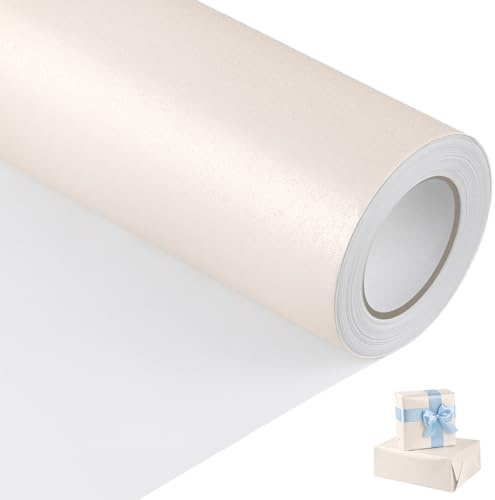 woric Rotolo di carta da regalo bianco sporco, 43 cm x 12 m, carta regalo lucida perlato per matrimoni, compleanni, baby shower, donne e uomini
