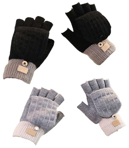 2 Pares de Invierno Guantes Tejidos Cálidos, Guantes Térmicos para Mujer, Guantes Sin Dedos para Mujer, Guantes con Pantalla Táctil, Guantes de Medio Dedo, para Esquí y Ciclismo
