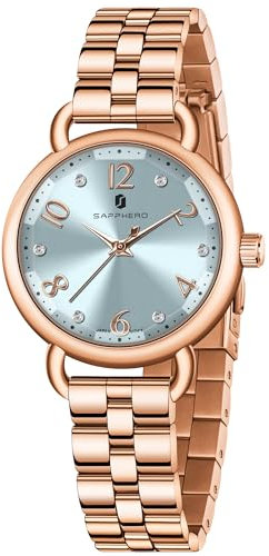 SAPPHERO Damen Armbanduhr - Wasserdicht mit Edelstahlarmband, Kristall Dekoration, Ringförmiges Gehäuse, Stereoskopisches Uhrglas - Luxuriöse Quarz Armbanduhr für Frauen in Gold und Silber.