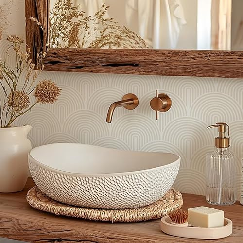 Alwayspon Tile Sticker, 20PcsX15cm/6inch Beige Self Adhesive Stick on Tiles Transfer Sticker for Bathroom Kitchen, Splashback, Peel and Stick Vinyl Floor Wall Tiles Sticker