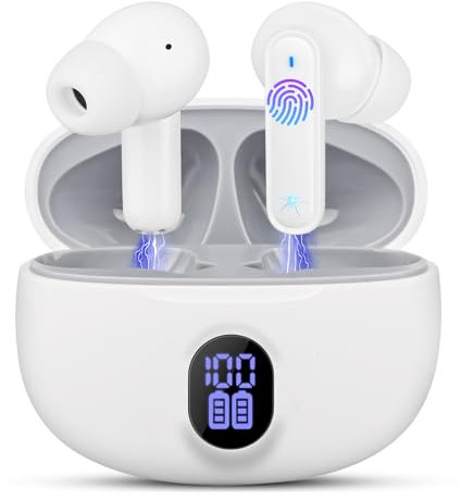 LWMTT Écouteurs sans fil Bluetooth, intra-auriculaires Bluetooth 5.3, écouteurs sans fil, affichage LED, étanchéité IPX7, autonomie de 30 h, réduction du bruit