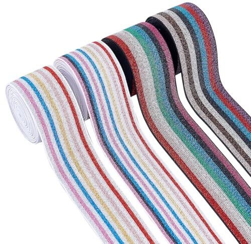 BENECREAT Banda Elástica Plana de 7.3 m, Cinta Elástica Ancha Antideslizante de 40mm Y 4 colores para Manualidades, Costura, Cinturones, Pantalones Cortos Deportivos