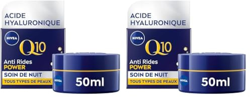 NIVEA Q10 Power Soin de Nuit Raffermissant (1x50 ml), crème anti rides avec Q10 Pur & Acide Hyaluronique, soin anti-âge booster de collagène, crème hydratante visage tous types de peaux (Lot de 2)