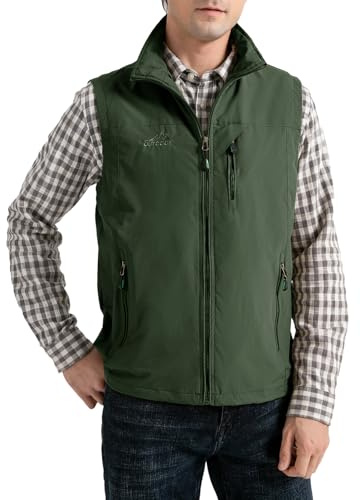 Vanchenl Men's Lightweight Travel Fishing Casual Utility Vest Outdoor Safari Work Photo Waistcoats with Multi Pockets Army Green XL