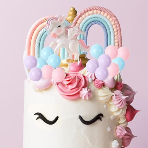 18 Pieces Unicorn Cake Topper, Pink Blue Purple Unicorn Cake Decorations Set, Rainbow Cake Topper for Birthday Party, Baby Shower, Wedding Cake Decorations