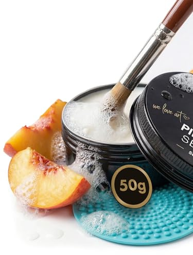 CreaTek Premium Pinselseife 50g + praktische Silikon Reinigungsmatte für tiefenwirksame Reinigung - hochwertiger Pinselreiniger Acrylfarbe, Aquarellfarbe - 100% vegane Pinsel Seife, Brush Soap