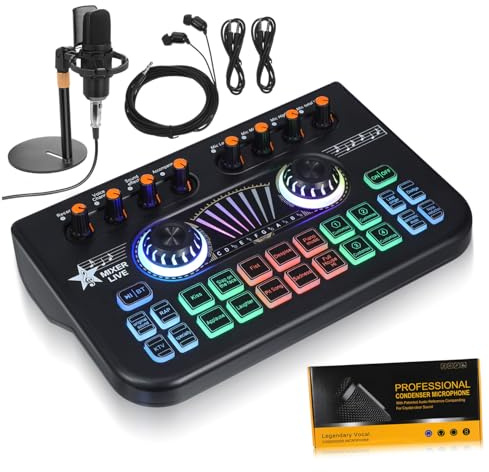 Artibetter Paquete de Mezclador de Audio Multicanal Cambiador de Voz para Juegos, Tarjeta de Sonido para Grabación y Gaming