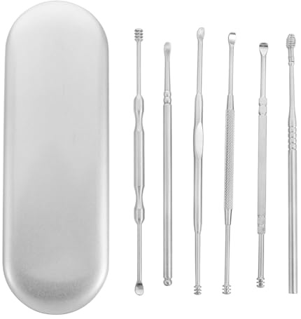 PAMINGONO 6pcs Stainless Steel Ear Spoon Spiral Earwax Remover Tool with Portable Storage Box for Safe and Efficient Ear Cleaning at Home Travel