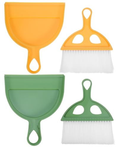 HONITANO 2 Juegos Compacto de Limpieza para Escritorio Escoba y Recogedor Portátil de Mano Mini Cepillo y Pala Plástica para Cocina Oficina y Hogar Set de Mesa para Eliminar Polvo y Migas