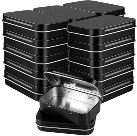 ZEONHAK 20 Pcs 95 x 60 x 22mm Black Tin Box, Rectangular Metal Empty Hinged Tin with Lids for Home DIY Craft Storage