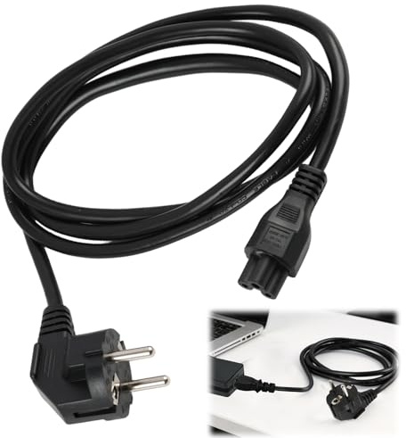 1,5m Cable de Alimentación, Cable de Alimentación Enchufe Tipo F, Ángulo de 90° a Conector C5, 2,5 Amperios, Cable de Alimentación para PC de 3 Pines, para Portátil, Monitor, Pantalla