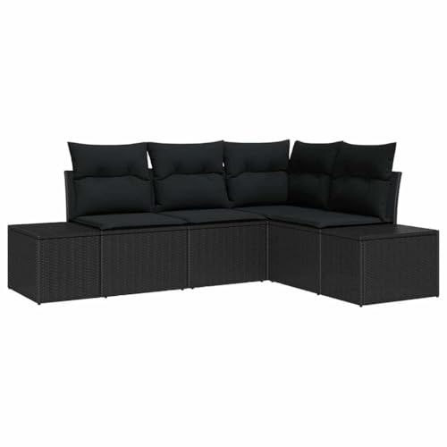 SooIarix Gartensofa-Set 4-teilig Schwarz Poly-Rattan mit mattem Finish, wetterbeständig, modular für Garten, Terrasse, Balkon Lounge, Komfortables Outdoor Sofa für gesellige Runden und Entspannung