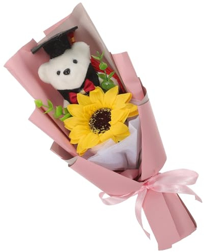 LAPYAPPE Bouquet e Leggero in Carta e Tessuto di Laurea Orsetto Decorativo Rosa, Fiori Artificiali Realistici per Decorazioni Festa Laurea e Foto Ricordo