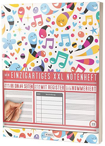 Mein Notenheft / 86 Seiten, 44 Blätter, 12 Systeme / Mit Register und Seitenzahlen / PR301 „Buntes Muster“ / DIN A4 Soft Cover